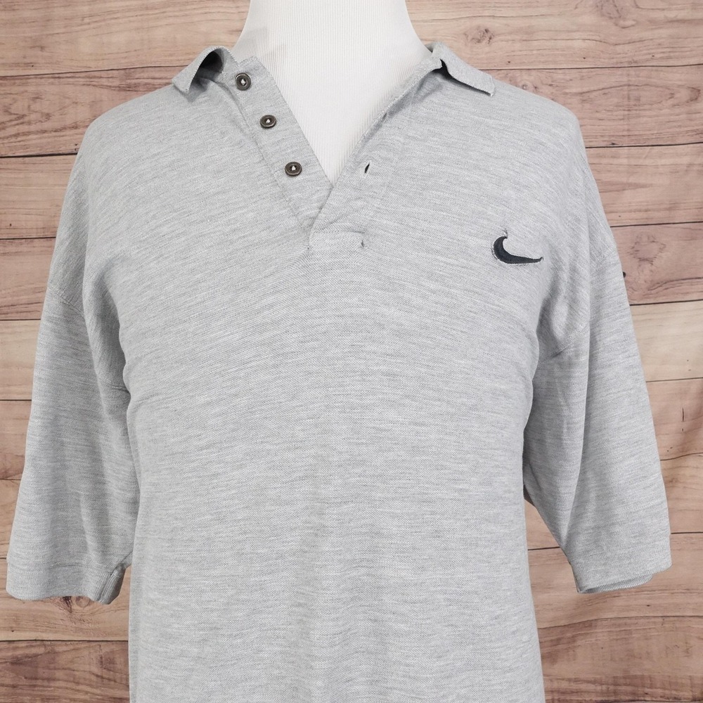 Nike Light Gray Men’s Polo Shirt with Black Swoosh